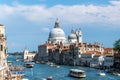 Italy, Venice. Grand canal for gondola in travel europe city. Old italian architecture with landmark bridge, romantic boat.