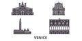 Italy, Venice Landmark flat travel skyline set. Italy, Venice Landmark black city vector illustration, symbol, travel