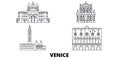 Italy, Venice Landmark line travel skyline set. Italy, Venice Landmark outline city vector illustration, symbol, travel