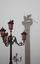 Italy Venice Lion of St. Marks and street lights