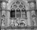 Italy, Venice, St. Mark\'s Square, exterior facade of the Doge\'s Palace, statue of winged lion