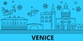 Italy, Venice winter holidays skyline. Merry Christmas, Happy New Year decorated banner with Santa Claus.Italy, Venice