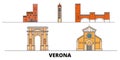 Italy, Verona City flat landmarks vector illustration. Italy, Verona City line city with famous travel sights, skyline