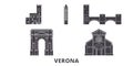 Italy, Verona City flat travel skyline set. Italy, Verona City black city vector illustration, symbol, travel sights