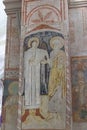 Ancient wall fresco inside the lower church San Fermo Maggiore in Verona, Veneto, Italy