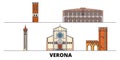 Italy, Verona flat landmarks vector illustration. Italy, Verona line city with famous travel sights, skyline, design.