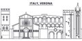 Italy, Verona line skyline vector illustration. Italy, Verona linear cityscape with famous landmarks, city sights