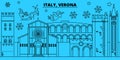 Italy, Verona winter holidays skyline. Merry Christmas, Happy New Year decorated banner with Santa Claus.Italy, Verona