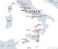 Italy, active, dormant and underwater volcanoes, political map