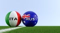 Italy vs. Australia Soccer Match - Soccer balls in Italy and Australia national colors on a soccer field. Royalty Free Stock Photo