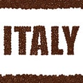 ITALY. Word created from coffee beans isolated on a white backgr