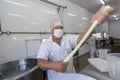 Production of traditional artisanal buffalo cheese mozzarella, in Itanhandu, countryside of Minas Gerais state, Brazil