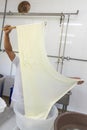 Production of traditional artisanal buffalo cheese mozzarella, in Itanhandu, countryside of Minas Gerais state, Brazil