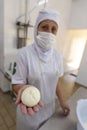 Production of traditional artisanal buffalo milk cheese, in countryside of Minas Gerais, Brazil Royalty Free Stock Photo