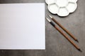 Items for drawing sumi-e, rice paper, Chinese brushes, ceramic p