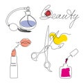 Items for makeup, perfumery, care, elements related to the beauty sphere