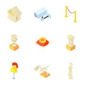 Items in museum icons set, cartoon style Royalty Free Stock Photo