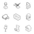 Items in museum icons set, outline style Royalty Free Stock Photo