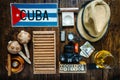 Items related to travel to Cuba concept , from above. Royalty Free Stock Photo