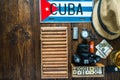 Items related to travel to Cuba concept , from above. Royalty Free Stock Photo