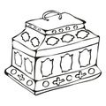 Items for storage: metal casket, forged. Hand drawn graphics, vector