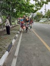 itinerant children& x27;s toy seller. Using bicycle.