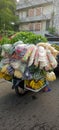 itinerant greengrocer brings with it a motorbike, practical, creative.