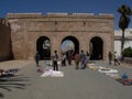 Itinerant stalls next to some arches in Essaouira, Morocco