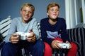 Its all fun and games. young boys playing video games. Royalty Free Stock Photo
