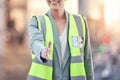 Its been a pleasure. Cropped shot of an unrecognizable female construction worker gesturing for a handshake while Royalty Free Stock Photo