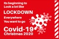 its beginning to look a lot like lockdown everywhere you want to go - COVID-19 Christmas 2020 vector Illustration on a red