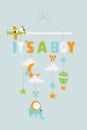 Its a Boy - baby decoration with stars airplanes elephant balloon hanging on thread