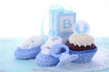 Its a Boy Blue Baby Shower Cupcakes Royalty Free Stock Photo