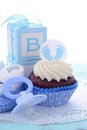 Its a Boy Blue Baby Shower Cupcakes Royalty Free Stock Photo