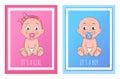 Its a Boy and Girl Posters Set Newborn Toddlers Royalty Free Stock Photo