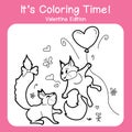 Coloring page for valentine\'s day. Lovey dovey squirrels. Black and white vector illustration. Royalty Free Stock Photo