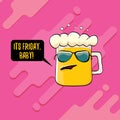 Its friday baby vector concept illustration with funky beer character isolated on pink background. happy friday vector