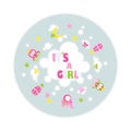 Its a Girl baby text decoration around cloud with stars elephant balloons carriage