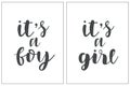 Its a girl and Its a boy text. Calligraphy, lettering design. Typography template for greeting cards, posters, T-shirt design. Iso