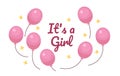 Its girl gender reveal balloons ecard greeting card design Royalty Free Stock Photo