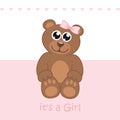 Its a girl welcome greeting card for childbirth with teddy bear Royalty Free Stock Photo