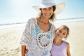 Its a girls day at the beach. Portrait of a mother and her little daughter enjoying some quality time together at the Royalty Free Stock Photo