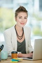 Its about having a keen understanding of business processes. Portrait of a young businesswoman working on a laptop in an