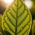 Its intricate vein patterns backlit by sunlight. Droplets of water Royalty Free Stock Photo