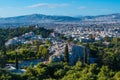 Panoramic view of Athens and Aeropagus, a prominent rock outcropping located northwest of the Acropolis in Athens, Greece.