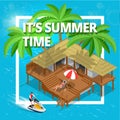 Its Summer Time or Summer vacation concept. Vector background Flat 3d vector isometric illustration wallpaper, fun Royalty Free Stock Photo