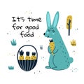 Its time for good food print with a cute rabbit holding a carrot