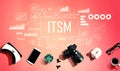 ITSM theme with electronic gadgets and office supplies