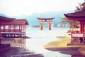 Itsukushima shrine, floating Torii gate, Miyajima island, Japan. Royalty Free Stock Photo