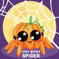 Itsy Bitsy Spider pumpkin Halloween, Kids English Nursery Rhymes book illustration in vector. Royalty Free Stock Photo